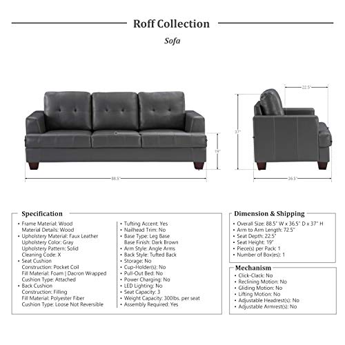 Lexicon Roff Living Room Sofa, Gray