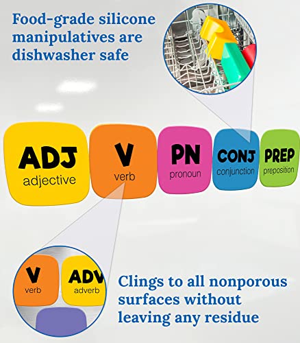 Carson Dellosa Edu-Clings Silicone Center Parts of Speech Manipulative—Grades 1-5 Dry-Erase Noun, Verb, Adjective, Adverb, Helping Verb, Conjunction, Preposition Manipulatives (30 pc)