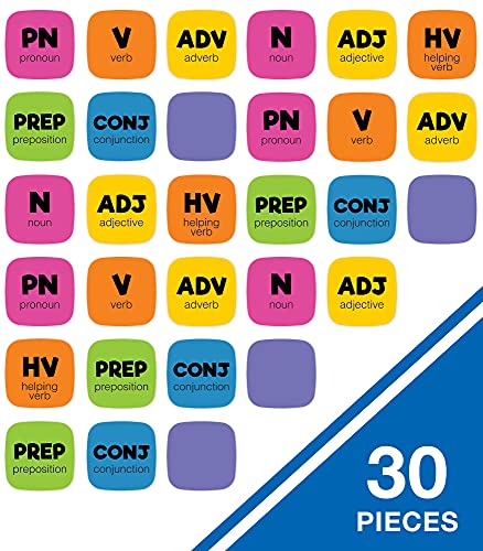 Carson Dellosa Edu-Clings Silicone Center Parts of Speech Manipulative—Grades 1-5 Dry-Erase Noun, Verb, Adjective, Adverb, Helping Verb, Conjunction, Preposition Manipulatives (30 pc)