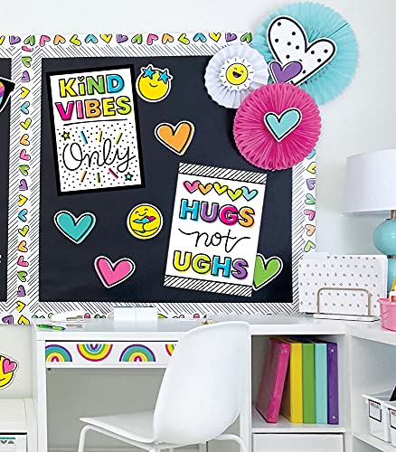 Carson Dellosa Kind Vibes 12-Piece Extra Large Heart Bulletin Board Cutouts, Heart Cutouts for Bulletin Board, Colorful and Black and White Classroom Cutouts, Valentines Heart Cutouts for Classroom