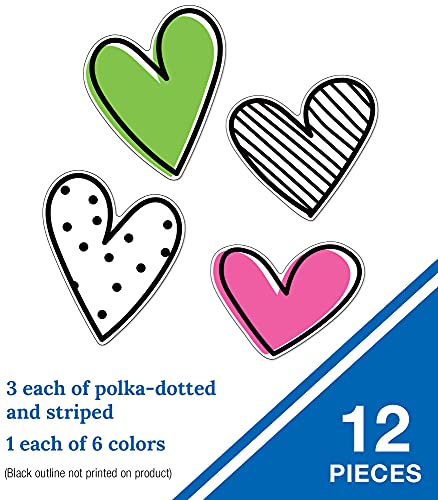 Carson Dellosa Kind Vibes 12-Piece Extra Large Heart Bulletin Board Cutouts, Heart Cutouts for Bulletin Board, Colorful and Black and White Classroom Cutouts, Valentines Heart Cutouts for Classroom