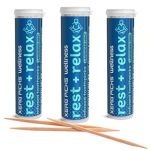 xero picks wellness - infused flavored toothpicks for long lasting fresh breath & dry mouth prevention - 60 picks - 3 pack - lavender mint - rest + relax