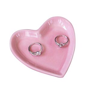 meeshine ceramic jewelry tray for women girls, heart shaped jewelry plate ring dish, pink trinket for birthday friends daily family(pink)