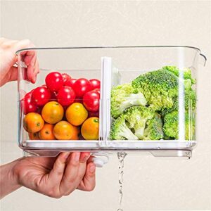 Slideep Food Storage Containers, Lettuce Keeper Stackable Fridge Produce Saver with Lids, Removable Drain Tray Drawers Refrigerator Produce Keeper for Veggie, Berry, Fruits, Vegetables -2 Pack