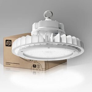 asd 150w ufo led high bay light 4000k 22100lm dimmable 120-277v white bright lighting for warehouse garage workshops ip69k eqw.500w mh/hps, safety cable rope included, ul & dlc premium listed