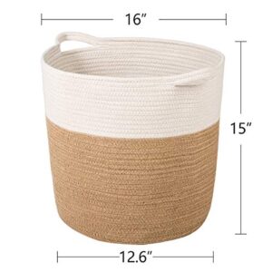 INDRESSME Large Jute Basket (Set of 2)- XXXL Large Cotton Rope Basket and Large Blanket Basket