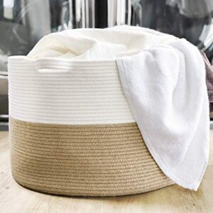 INDRESSME Large Jute Basket (Set of 2)- XXXL Large Cotton Rope Basket and Large Blanket Basket