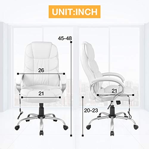 Home Ergonomic Office Chair Massage Comfortable Desk Chair Rolling Swivel Computer Chair with Lumbar Support Headrest Armrest High Back Task Chair PU Leather Executive Chair for Men Adults(White)