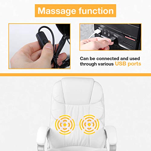 Home Ergonomic Office Chair Massage Comfortable Desk Chair Rolling Swivel Computer Chair with Lumbar Support Headrest Armrest High Back Task Chair PU Leather Executive Chair for Men Adults(White)