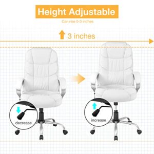 Home Ergonomic Office Chair Massage Comfortable Desk Chair Rolling Swivel Computer Chair with Lumbar Support Headrest Armrest High Back Task Chair PU Leather Executive Chair for Men Adults(White)