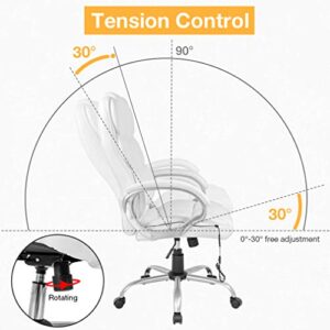 Home Ergonomic Office Chair Massage Comfortable Desk Chair Rolling Swivel Computer Chair with Lumbar Support Headrest Armrest High Back Task Chair PU Leather Executive Chair for Men Adults(White)