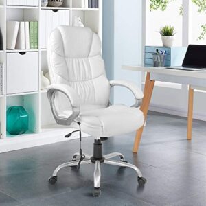 Home Ergonomic Office Chair Massage Comfortable Desk Chair Rolling Swivel Computer Chair with Lumbar Support Headrest Armrest High Back Task Chair PU Leather Executive Chair for Men Adults(White)