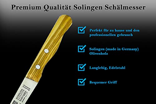 SMI - Paring Knife Olive Wood Handle Fruit Knife Solingen Knife - Made in Germany - Not Dishwasher Safe