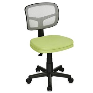 giantex armless desk chair, low-back computer chair ergonomic small task chair with adjustable height, y-shaped support for adults teens kids, 360° swivel office chair (green)