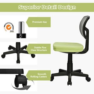 Giantex Armless Desk Chair, Low-Back Computer Chair Ergonomic Small Task Chair with Adjustable Height, Y-Shaped Support for Adults Teens Kids, 360° Swivel Office Chair (Green)