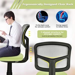 Giantex Armless Desk Chair, Low-Back Computer Chair Ergonomic Small Task Chair with Adjustable Height, Y-Shaped Support for Adults Teens Kids, 360° Swivel Office Chair (Green)