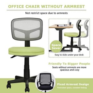 Giantex Armless Desk Chair, Low-Back Computer Chair Ergonomic Small Task Chair with Adjustable Height, Y-Shaped Support for Adults Teens Kids, 360° Swivel Office Chair (Green)