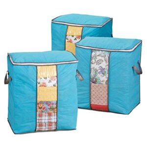 collections etc anti dust storage bags with handles & all-around zipper - set of 3 - easy loading, clear-view window - great for off-season storage, clothing, bedding, blankets - 17" x 11" x 19"