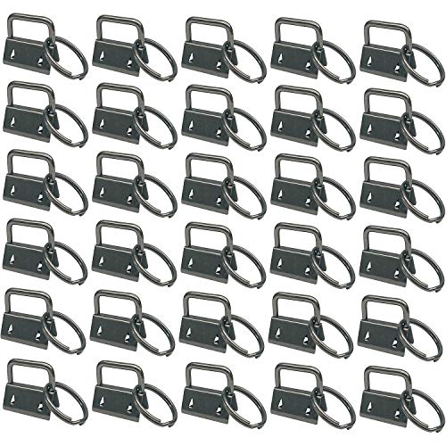 MFDSJ 20 Pcs 1 Inch Key Fob Hardware with Key Rings, Key Chain Fob Wristlet Hardware, Black