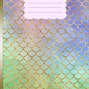 Composition Notebook: Mermaid Scales Pastels Gold Glitter Back To School Notebook For Girls