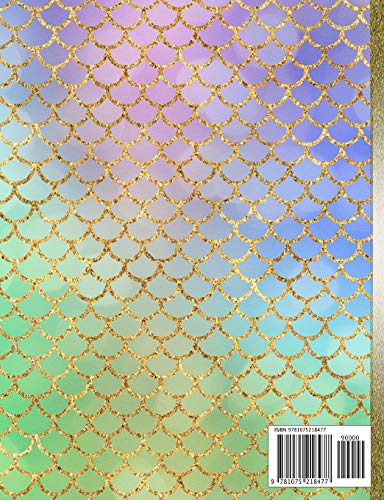 Composition Notebook: Mermaid Scales Pastels Gold Glitter Back To School Notebook For Girls