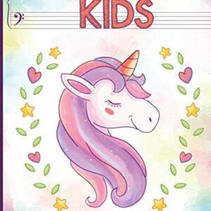 Blank Sheet Piano Music Notebook Kids: Unicorn Blank Sheet Piano Music Manuscript Paper for kids 110 pages of large staff, perfect for practicing note writing