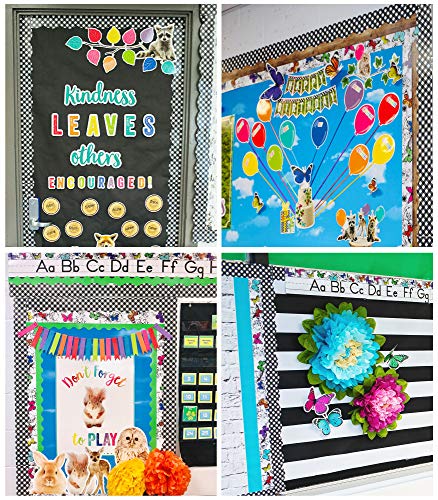 Schoolgirl Style Black and White Gingham Bulletin Board Borders, Woodland Whimsy Classroom Decorations, 39 Feet
