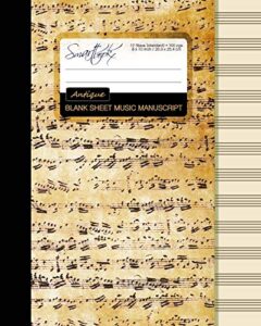 blank sheet music: music manuscript paper / staff paper / musicians notebook [ book bound (perfect binding) * 12 stave * 100 pages * large * antique ] (composition books - music manuscript paper)