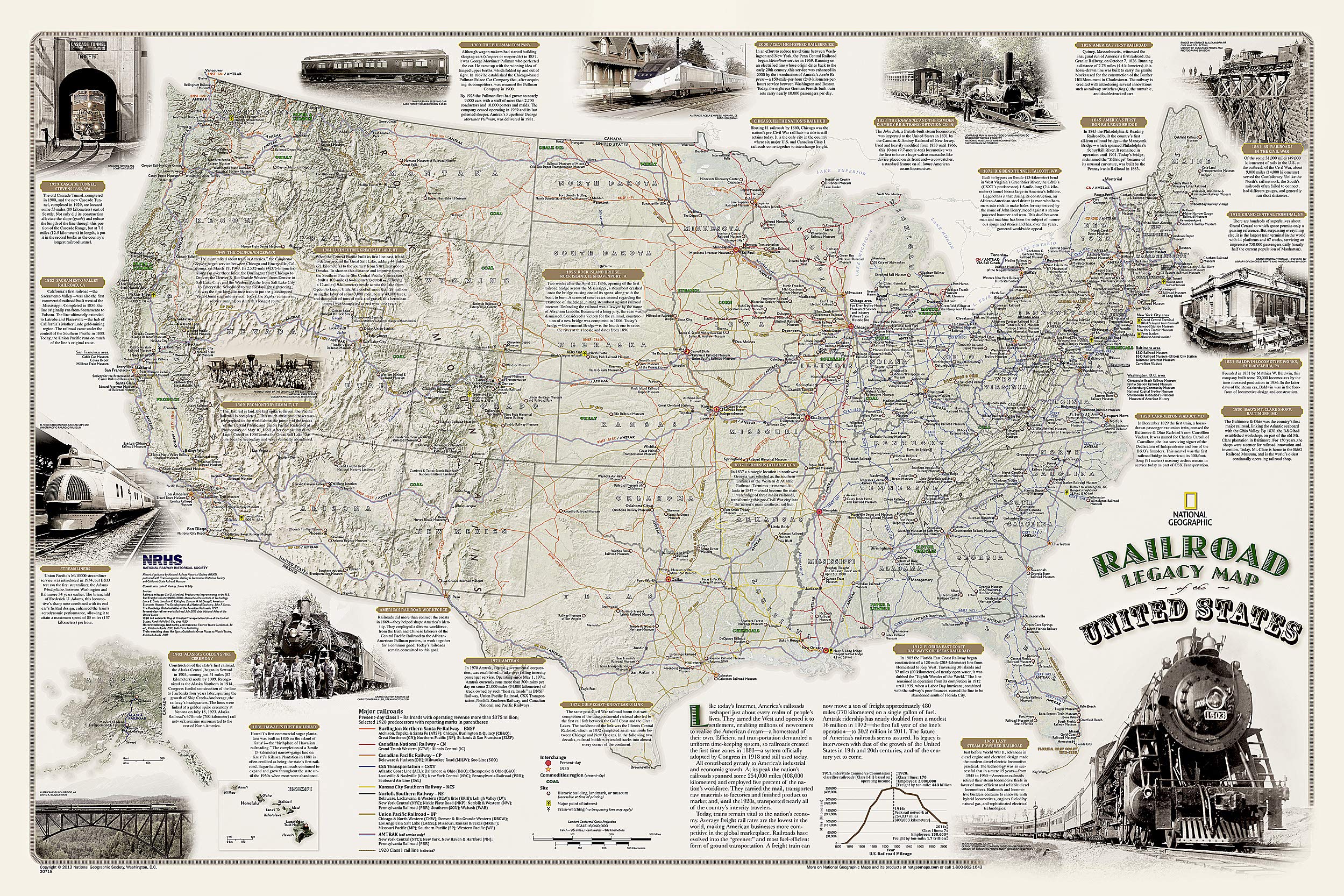 National Geographic Railroad Legacy Map of the United States Wall Map (Poster Size: 36 x 24 in) (National Geographic Reference Map)