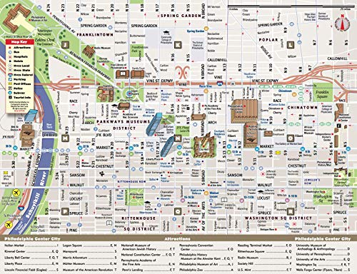 Philadelphia Pop-Up Map by VanDam — Laminated pocket size pop-up map of Central Philadelphia with all attractions, museums, sights, hotels & SEPTA Transit Map