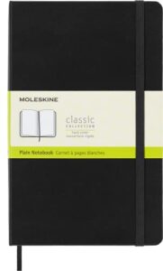 moleskine classic notebook, hard cover, large (5" x 8.25") plain/blank, black, 240 pages