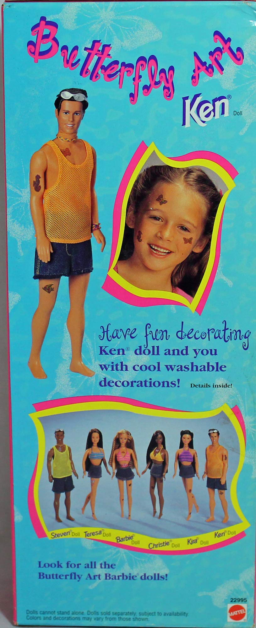 1998 - Mattel - Friends of Barbie - Butterfly Art Ken Doll - 12 Inches Tall - 2 Sheets of Decorations - Includes Jeans Shorts / Sunglasses / Tank Top / Necklace - New - Out of Production - Limited Edition - Collectible