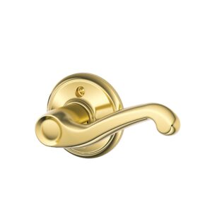 schlage f170 fla 605 rh right handed flair door lever, one sided non-turning dummy door handle, bright brass