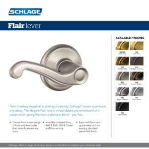 Schlage F170 FLA 605 RH Right Handed Flair Door Lever, One Sided Non-Turning Dummy Door Handle, Bright Brass