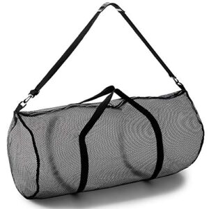 champion sports mesh duffle bag with zipper and adjustable shoulder strap, 15” x 36”, black - multipurpose, oversized gym bag for equipment, sports gear, laundry - breathable mesh scuba and travel bag
