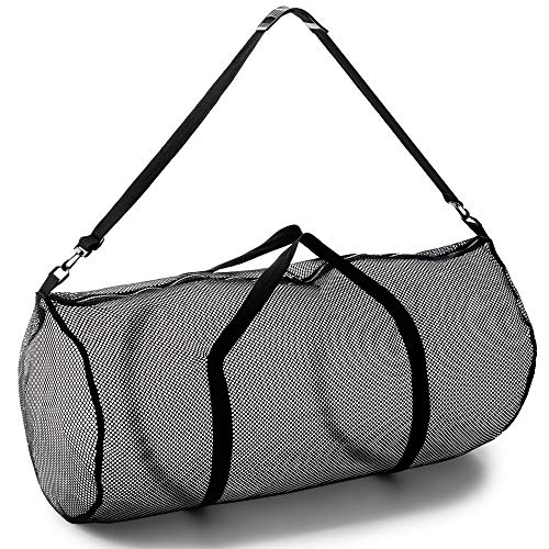 Champion Sports Mesh Duffle Bag with Zipper and Adjustable Shoulder Strap, 15” x 36”, Black - Multipurpose, Oversized Gym Bag for Equipment, Sports Gear, Laundry - Breathable Mesh Scuba and Travel Bag