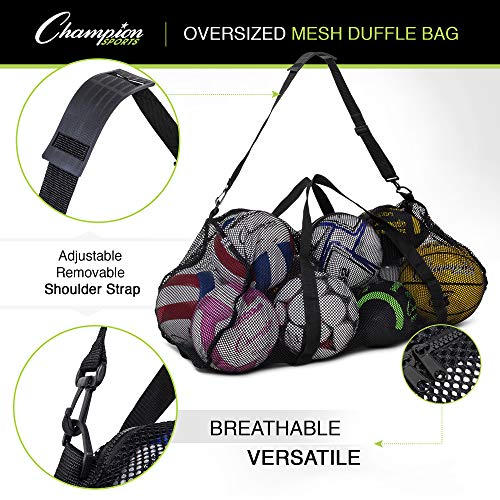 Champion Sports Mesh Duffle Bag with Zipper and Adjustable Shoulder Strap, 15” x 36”, Black - Multipurpose, Oversized Gym Bag for Equipment, Sports Gear, Laundry - Breathable Mesh Scuba and Travel Bag