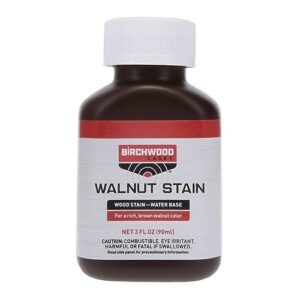 birchwood casey easy-to-use fast-acting walnut wood water-based stain for gun stock staining & antiquing, 3 oz bottle