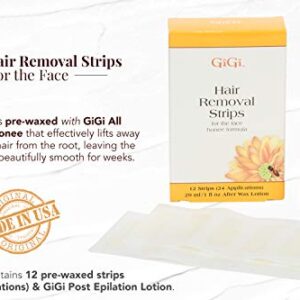 GiGi Hair Removal Strips | For the Face | Pre-Waxed with GiGi All-Purpose Honee Formula, 12 Strips