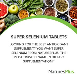 NaturesPlus Super Selenium Complex - 200 mcg, 90 Vegetarian Tablets - Essential Mineral Supplement with Vitamin E - Promotes Healthy Thyroid - Antioxidant - Gluten-Free - 90 Servings