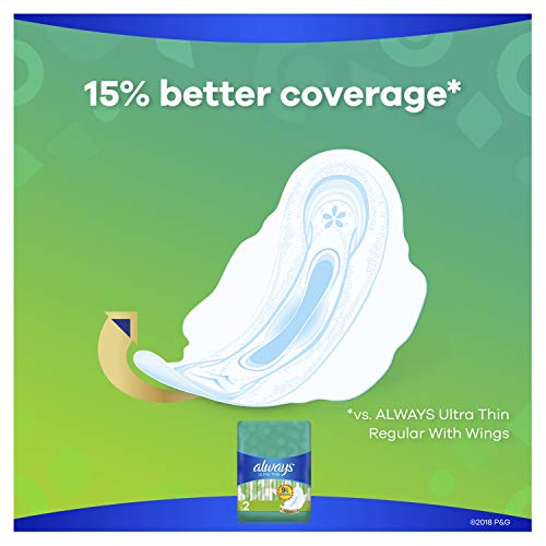 Always Ultra Thin Long/Super With Wings Unscented Pads, White, 16 Count