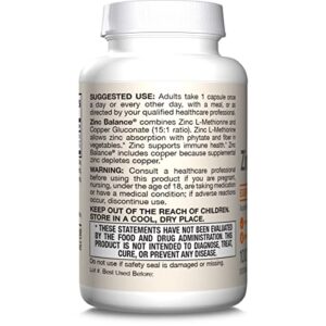 Jarrow Formulas Zinc Balance 15 mg - 100 Servings (Veggie Caps) - Includes Copper - Essential Mineral for Immune System Support - Immune Support Supplement - Gluten Free Zinc Copper Supplement - Vegan