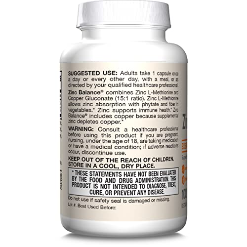 Jarrow Formulas Zinc Balance 15 mg - 100 Servings (Veggie Caps) - Includes Copper - Essential Mineral for Immune System Support - Immune Support Supplement - Gluten Free Zinc Copper Supplement - Vegan