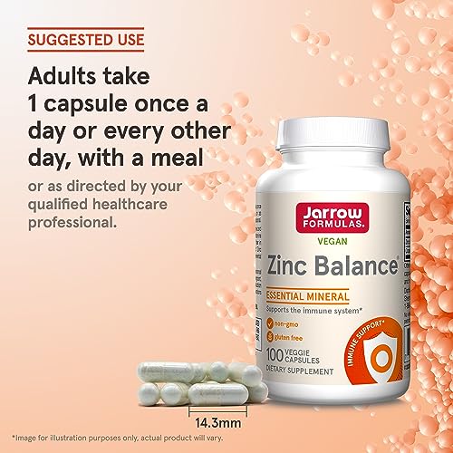 Jarrow Formulas Zinc Balance 15 mg - 100 Servings (Veggie Caps) - Includes Copper - Essential Mineral for Immune System Support - Immune Support Supplement - Gluten Free Zinc Copper Supplement - Vegan