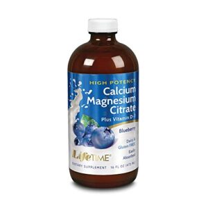 lifetime high potency calcium magnesium citrate w/vitamin d-3 | bone & muscle support | easy absorption, dairy & no gluten | blueberry | 16 fl oz