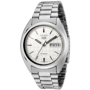 seiko men's snxf05 5 automatic white dial stainless steel watch