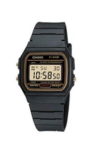 casio f91wg-9 men's retro black band gold face alarm chronograph digital watch