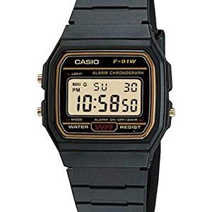 Casio F91WG-9 Men's Retro Black Band Gold Face Alarm Chronograph Digital Watch