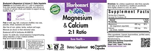 BlueBonnet Magnesium Calcium 2:1 Ratio Vegetarian Capsules, 90 Count