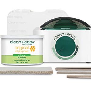 Clean + Easy Pot Wax Mini Kit With Deluxe Warmer, Original Formula Wax, Muslin Strips, Waxing Accessories, (120 V)